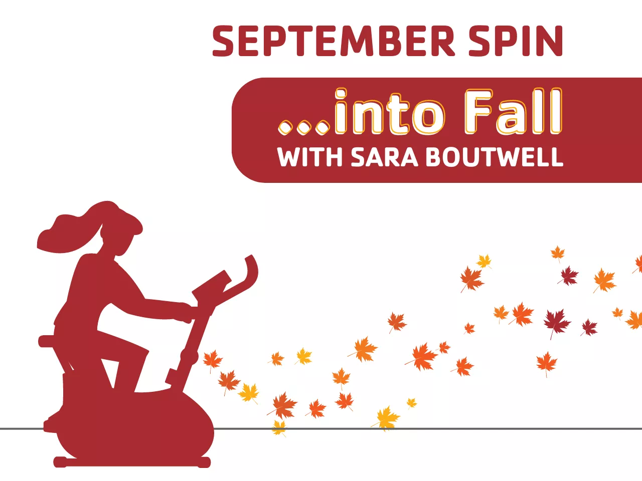 graphic of woman on exercise bike with fall leaves