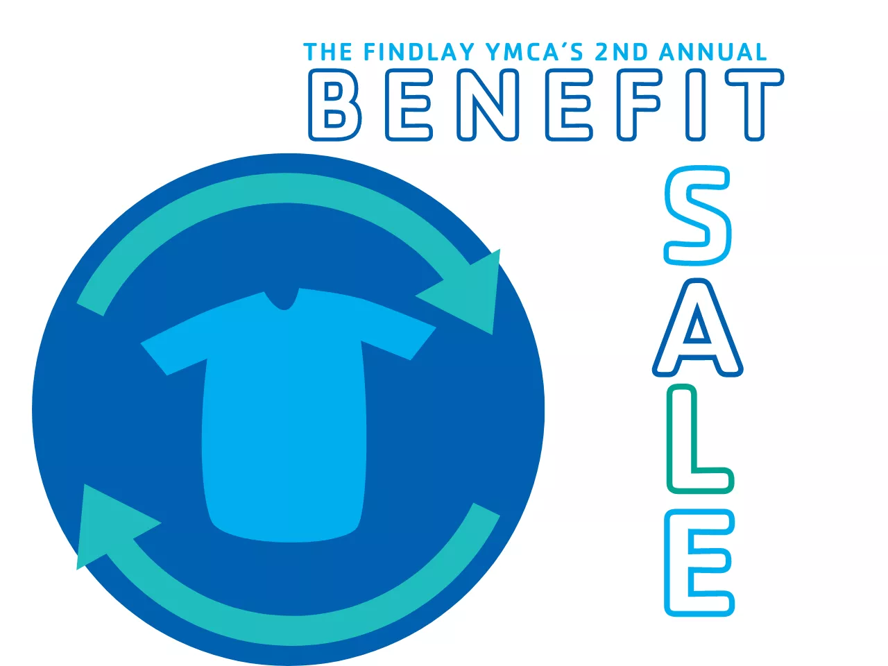 Image of recycle sign around tshirt with the text The Findlay YMCA's 2nd Annual Benefit Sale
