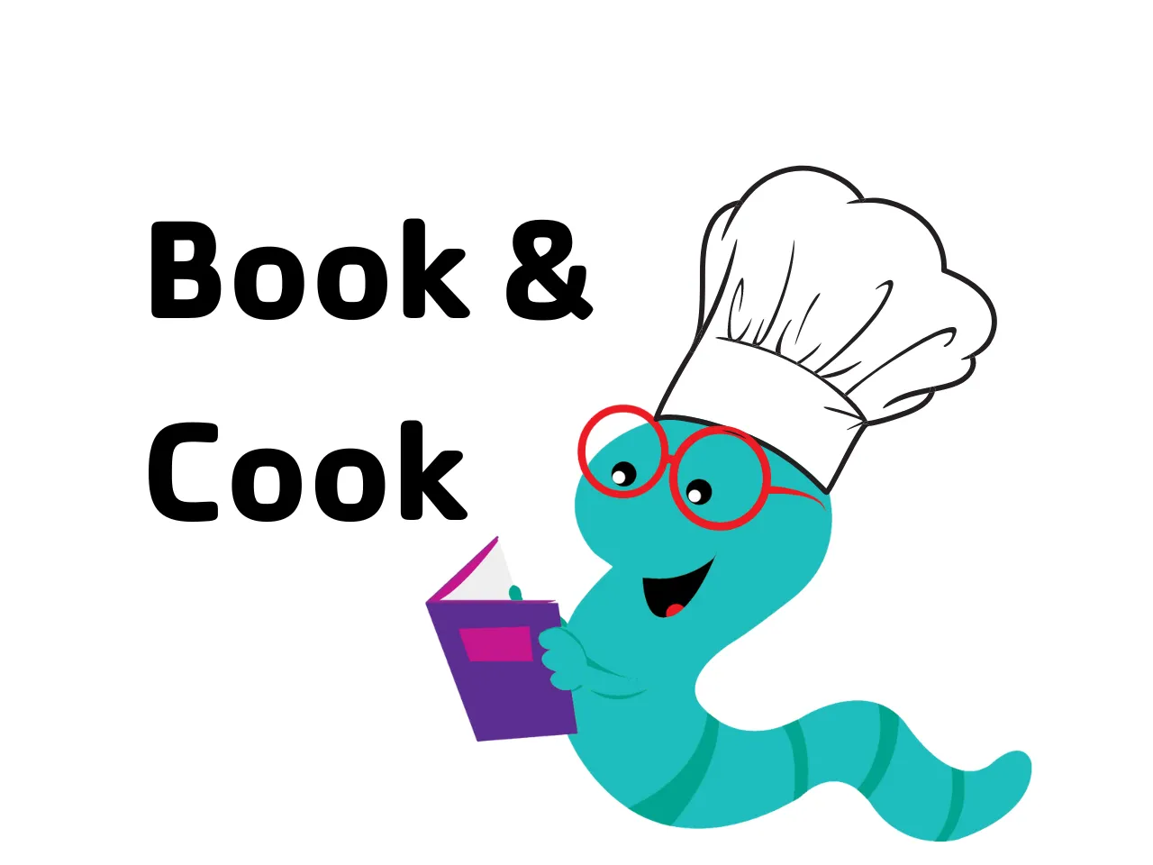 cartoon graphic of a "bookworm" with a chef hat
