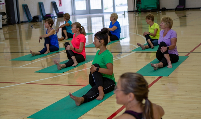 Members doing a yoga class in Watertown 
