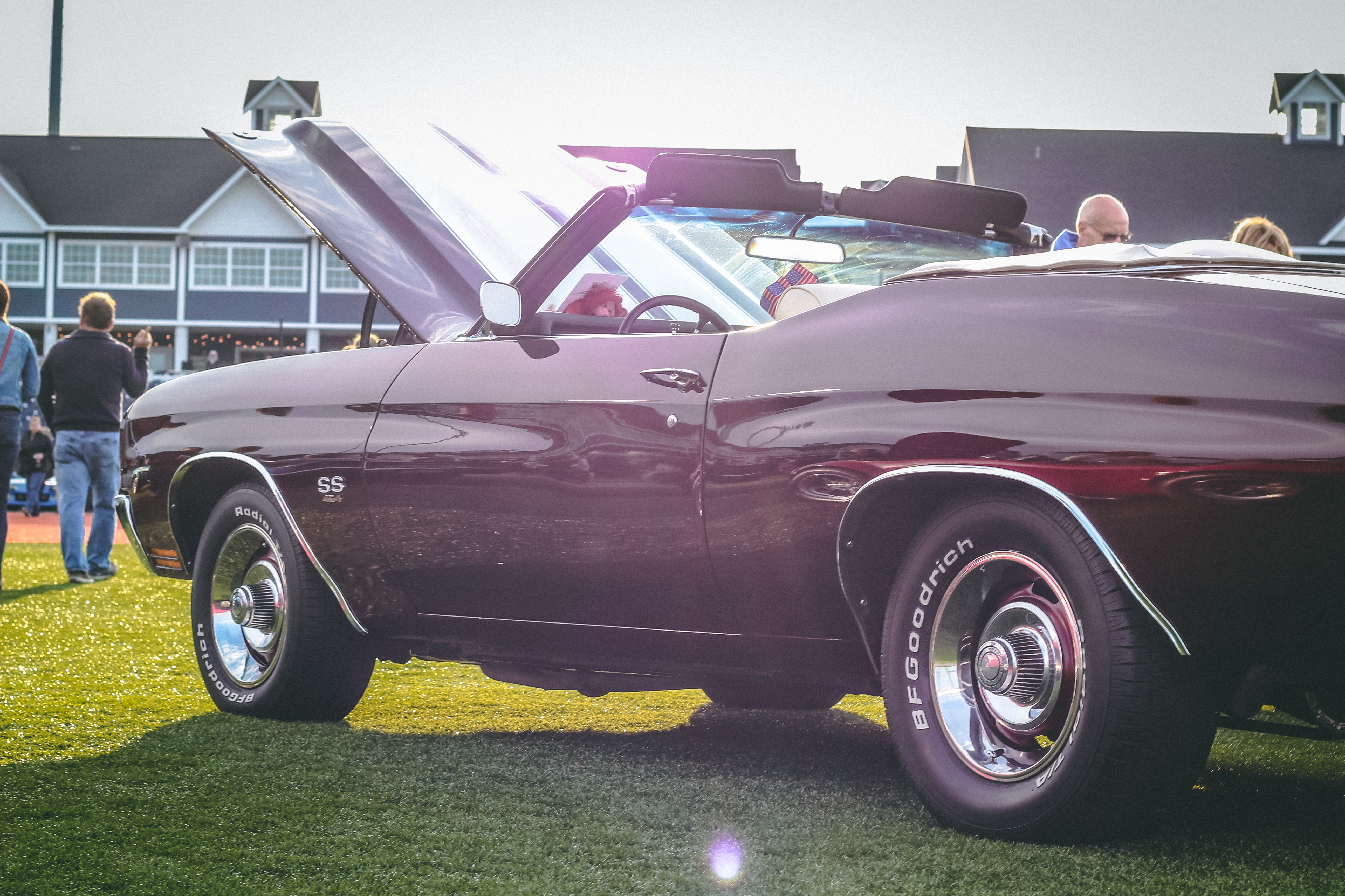 Classic cars on a baseball diamond