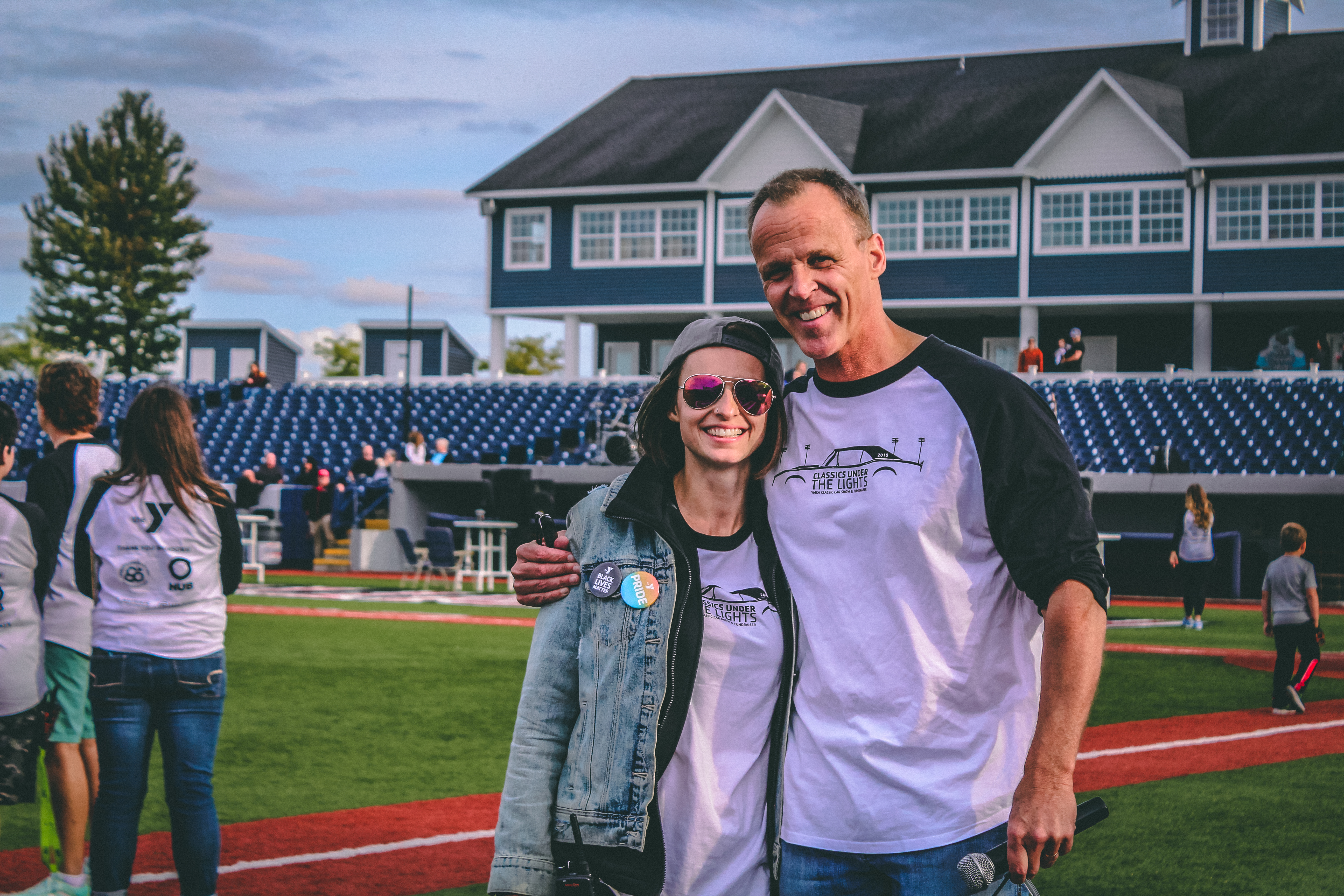 Classic cars on a baseball diamond