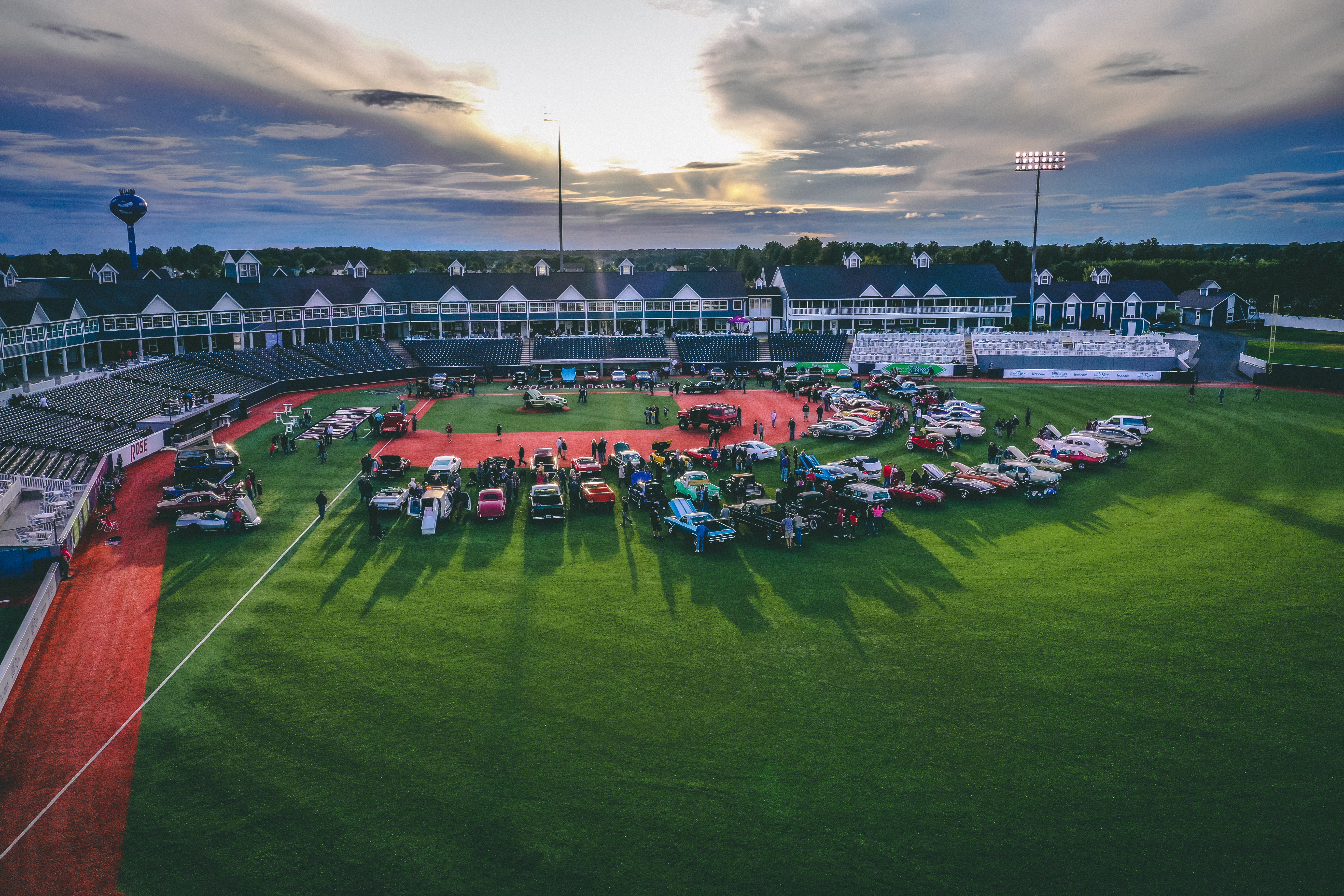 Classic cars on a baseball diamond