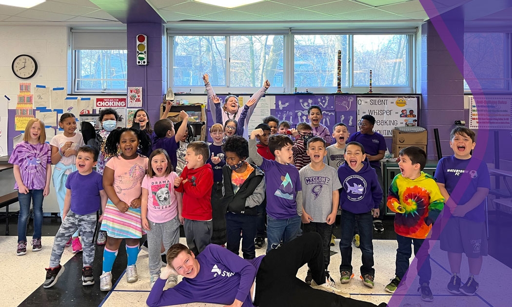 School Age Child Care group on Purple Up Day
