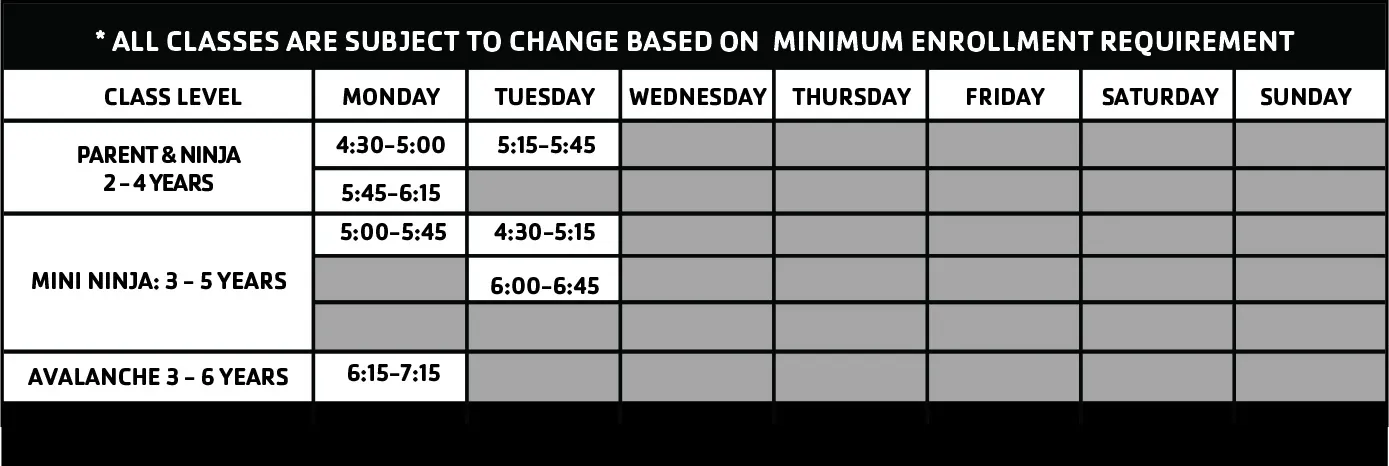 Times for Ninja at Downtown