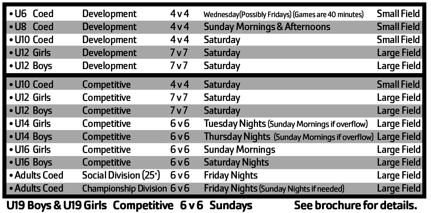 Soccer Schedule for Winter 1