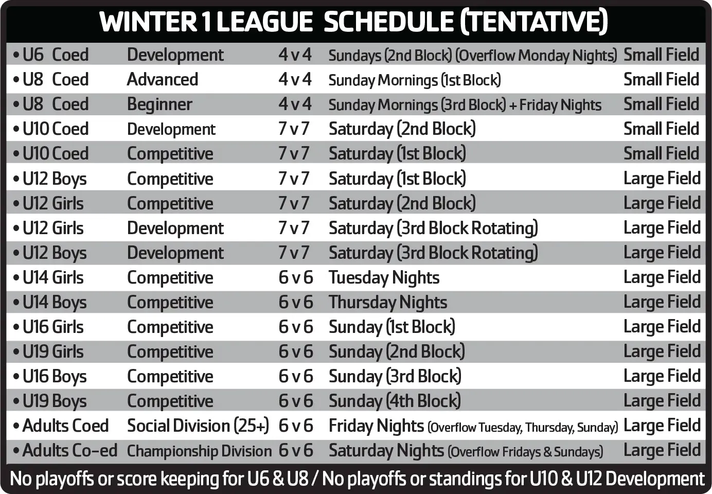 Winter II League play schedule