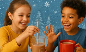 kids with glasses of hot chocolate