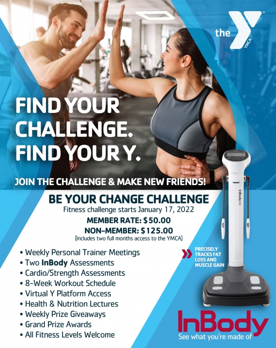BE YOUR CHANGE CHALLENGE POSTER WITH A MAN AND WOMAN HIGH-FIVING