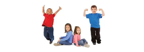 Young Children jumping and sitting on the floor