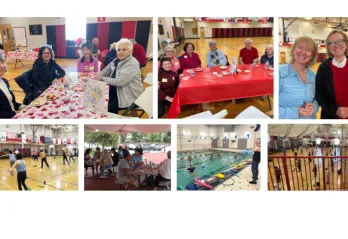 A picture collage of active older adults at the west suburban YMCA in events, classes, and parties