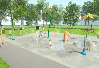 Rendering of the splash pad components for the WSYMCA