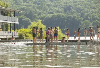 campers stand on the dock at Camp Frank A Day