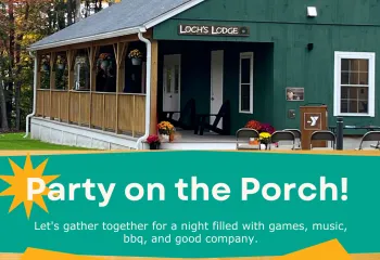 graphic of party invite for Camp Chickami