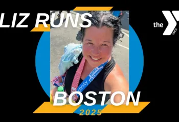 Graphic with "Liz Runs Boston" and a picture of Liz