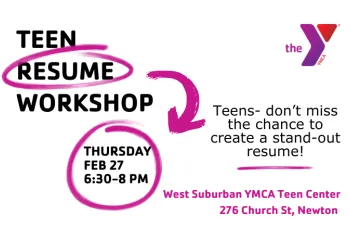 Graphic with date and time of teen resume workshop