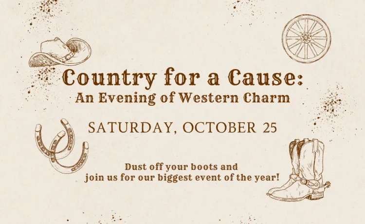 WSYMCA Annual Gala 2025: Country for a Cause on October 25, 2025 with picture of cowboy hat and boots