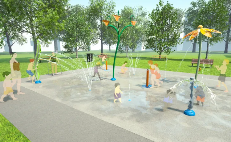 Rendering of the splash pad components for the WSYMCA