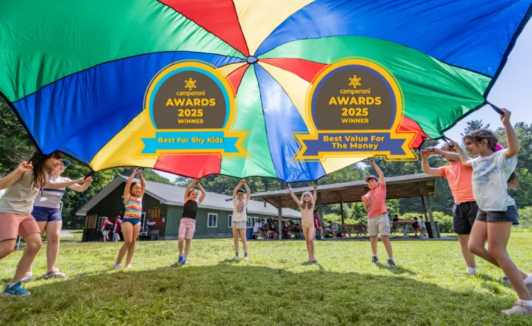 parachute game camp picture with camperoni award winning logos