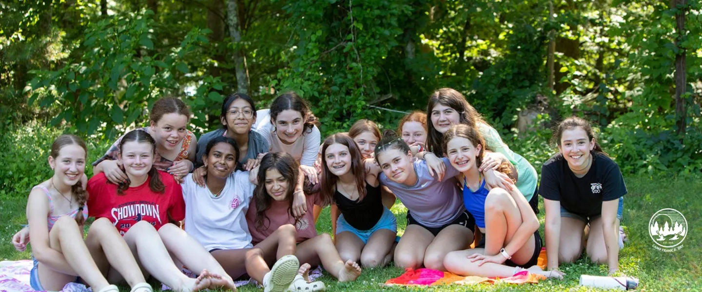 Group of campers smiling at Camp Frank A. Day
