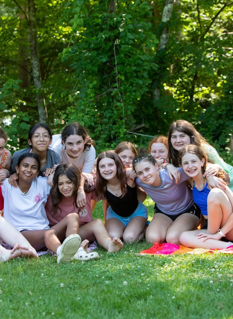 Group of campers smiling at Camp Frank A. Day
