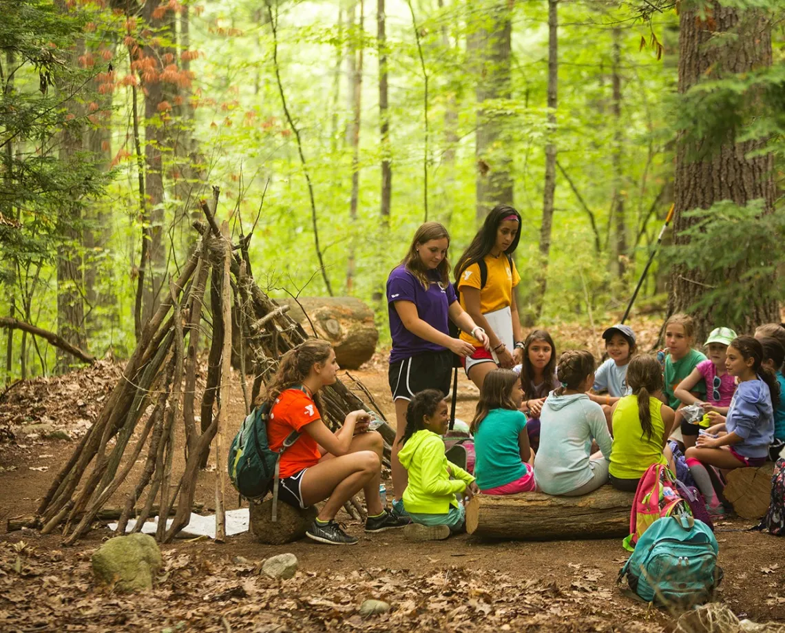 youth meeting in the woods at Camp Chickami