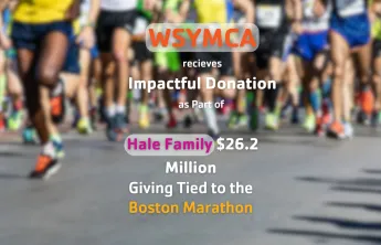 Graphic of donation title over image of runners