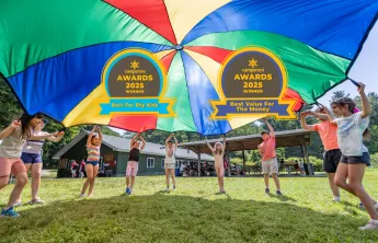 parachute game camp picture with camperoni award winning logos