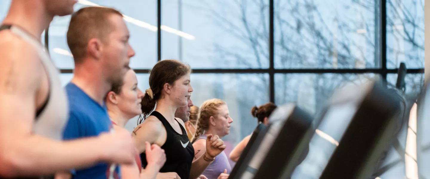 Participants run in the Indoor Tri at the North Lexington YMCA