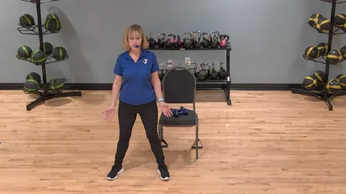 Gina leads us through 30 minutes of upper body strength using a resistance tube, dumbbells and a chair. This class is all low impact. Rest, modify and hydrate as you need.