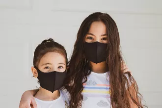 2 girls in masks