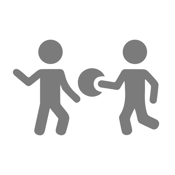 grey cartoon outlines of two children playing with a ball
