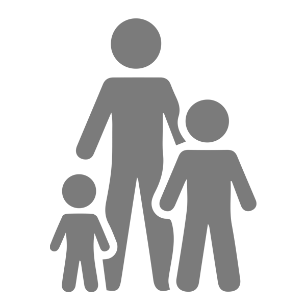 cartoon graphic of an adult and two youth