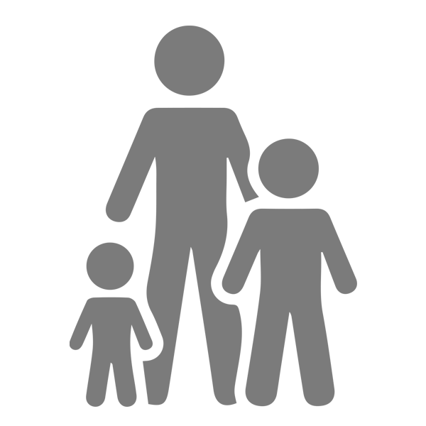 Grey cartoon outline of an adult and two youth