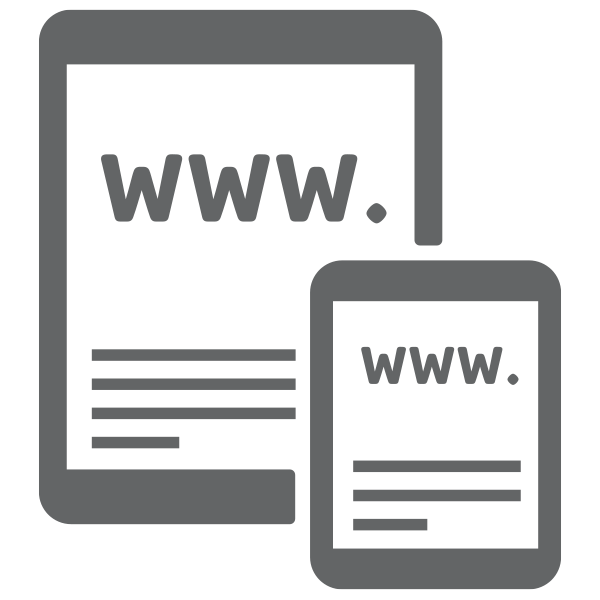 grey cartoon graphic of two computer tablets with WWW. on the screens