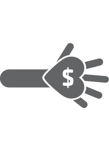grey cartoon graphic of an outstretched hand holding heart with dollar sign