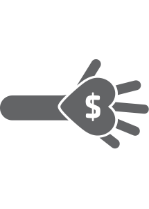 cartoon graphic of an outstretched hand holding heart with dollar sign