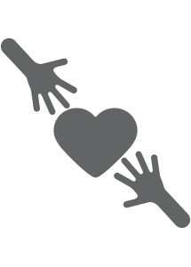cartoon graphic of two hands reaching toward a heart