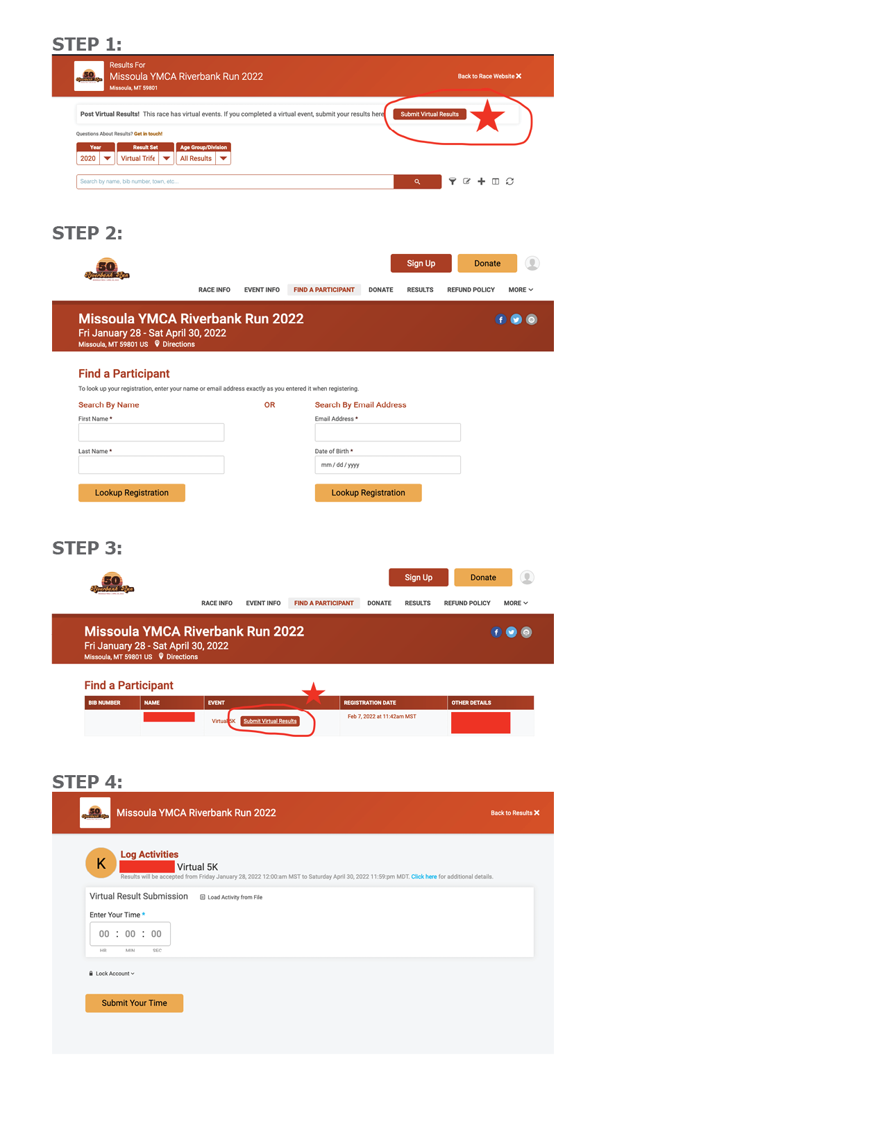 instructions on how to upload virtual race results for the 2022 ymca riverbank run