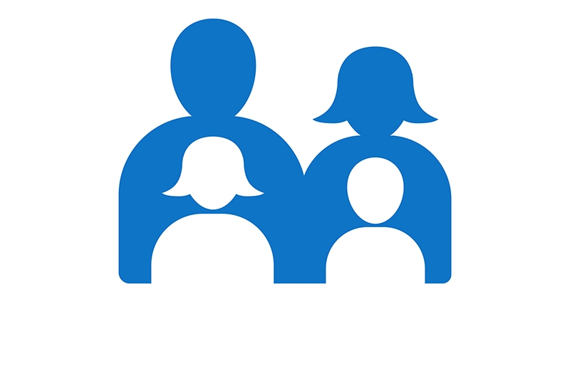 outline of a blue family graphic on a white background