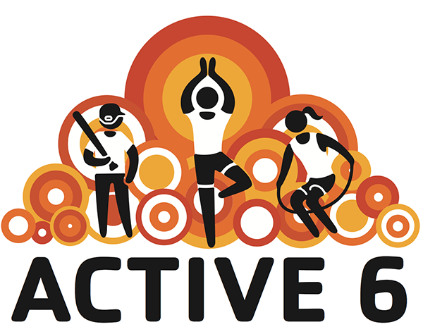 ymca active 6 logo with three cartoon people doing exercises