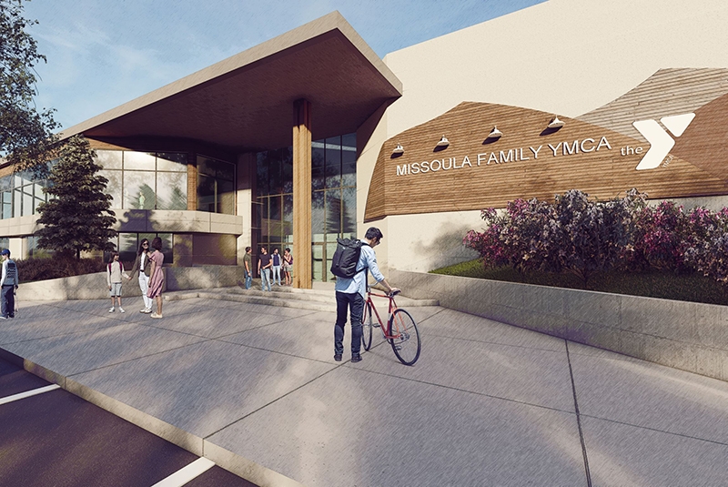 graphic rendering of the updated front of the ymca building