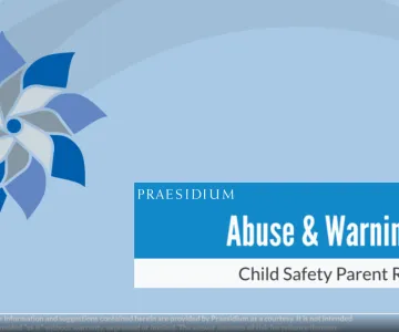 blue pinwheel with text that says abuse and warning signs, child safety parent resources