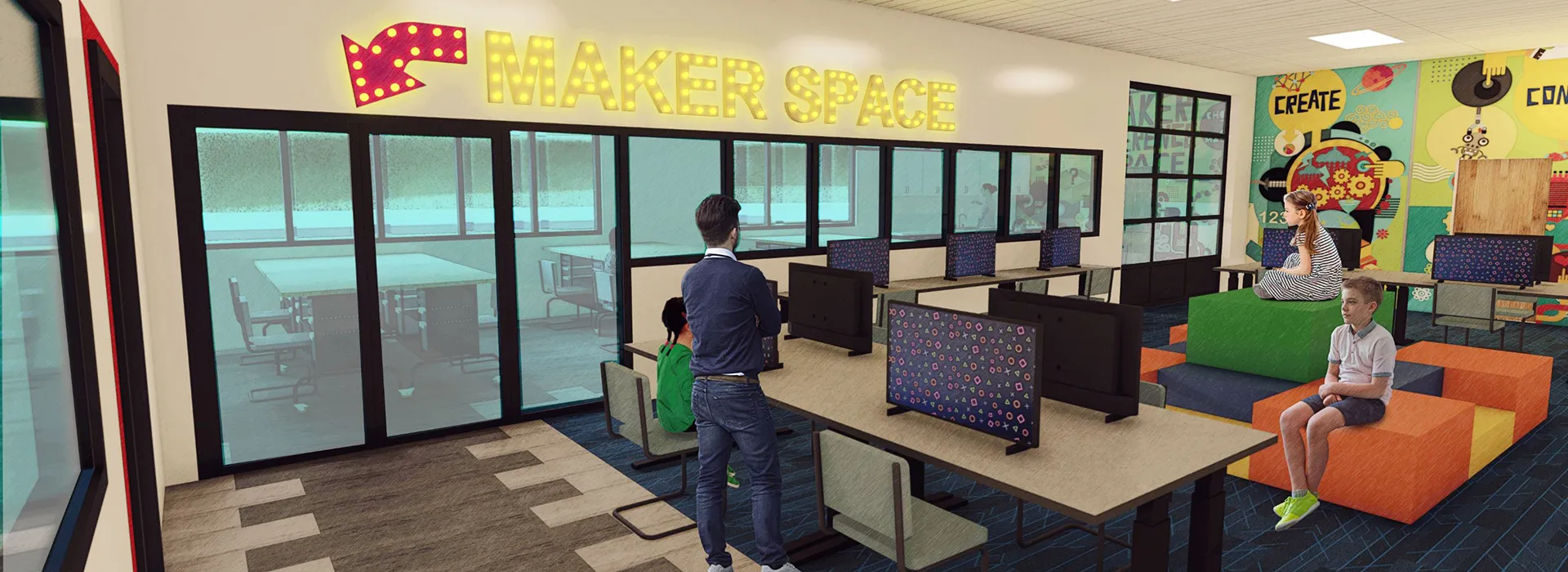 graphic rendering of new ymca makerspace area